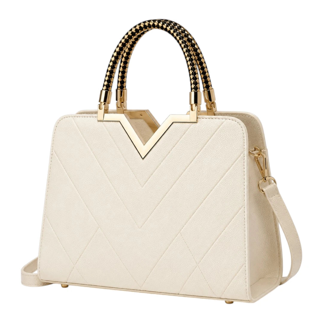 Bagiva White Luxe Chevron Satchel Bag