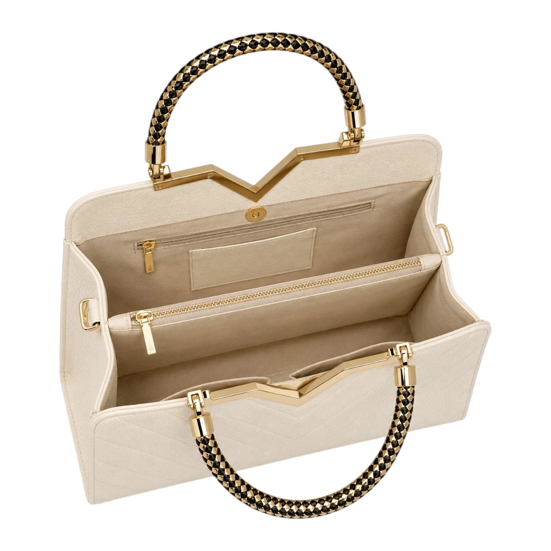 Bagiva White Luxe Chevron Satchel Bag