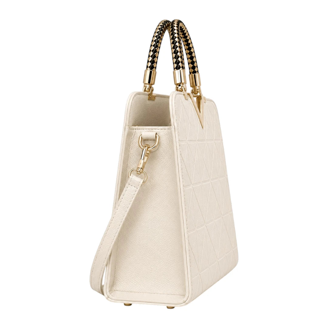 Bagiva White Luxe Chevron Satchel Bag