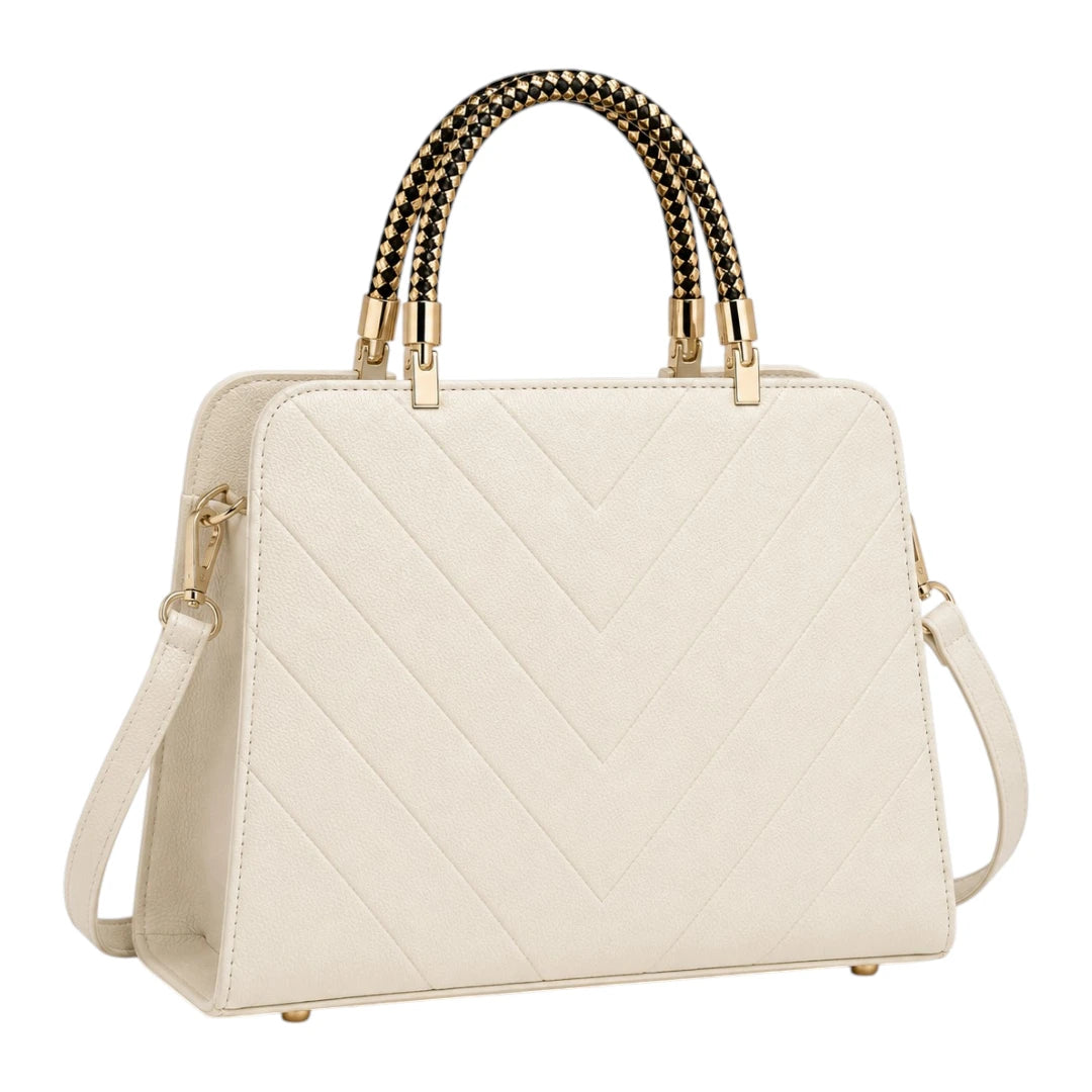 Bagiva White Luxe Chevron Satchel Bag