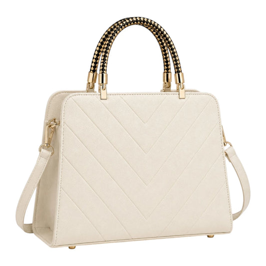 Bagiva White Luxe Chevron Satchel Bag